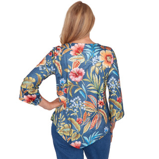 Thumbnail 3: Alfred Dunner Womens 3Q Sleeve Foral Print Pointed Hem Top 