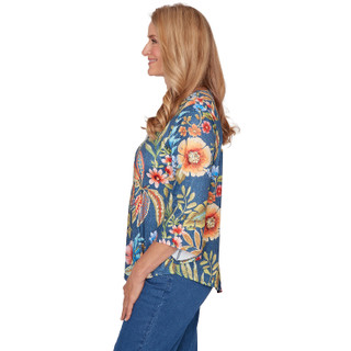 Thumbnail 4: Alfred Dunner Womens 3Q Sleeve Foral Print Pointed Hem Top 