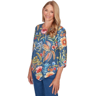 Thumbnail 5: Alfred Dunner Womens 3Q Sleeve Foral Print Pointed Hem Top 