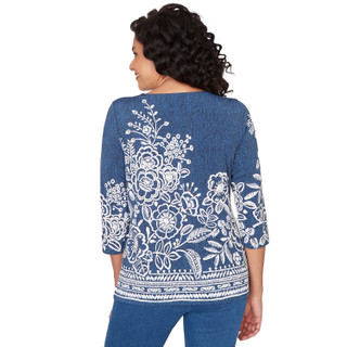 Thumbnail 2: Alfred Dunner Womens 3Q Sleeve Floral Embroidered Top 