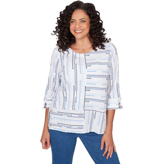 Thumbnail 1: Alfred Dunner Petite 3Q Sleeve Spliced Stripe Top 