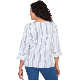 Thumbnail 3: Alfred Dunner Petite 3Q Sleeve Spliced Stripe Top 