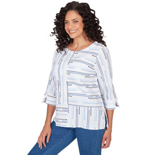 Thumbnail 4: Alfred Dunner Petite 3Q Sleeve Spliced Stripe Top 