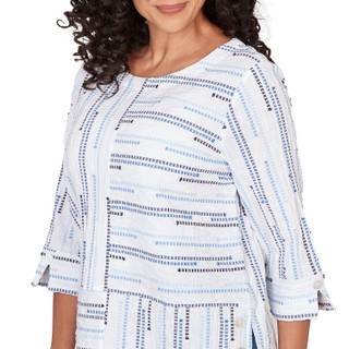 Thumbnail 5: Alfred Dunner Petite 3Q Sleeve Spliced Stripe Top 