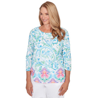 Thumbnail 1: Alfred Dunner Petite 3Q Sleeve Scroll Border Top 