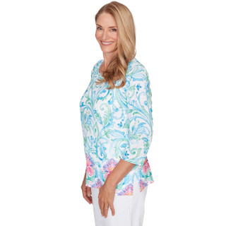 Thumbnail 2: Alfred Dunner Petite 3Q Sleeve Scroll Border Top 