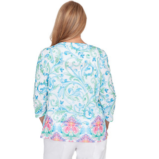 Thumbnail 3: Alfred Dunner Petite 3Q Sleeve Scroll Border Top 