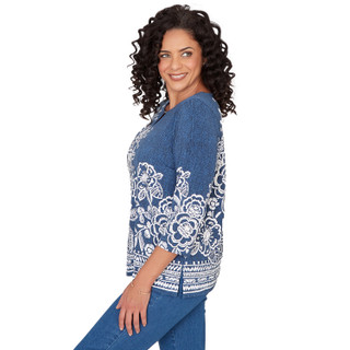 Thumbnail 2: Alfred Dunner Petite Floral Border Split Neck Top 