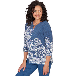 Thumbnail 4: Alfred Dunner Petite Floral Border Split Neck Top 