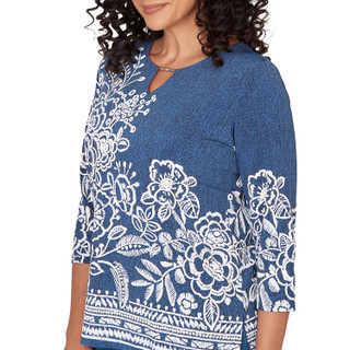 Thumbnail 5: Alfred Dunner Petite Floral Border Split Neck Top 
