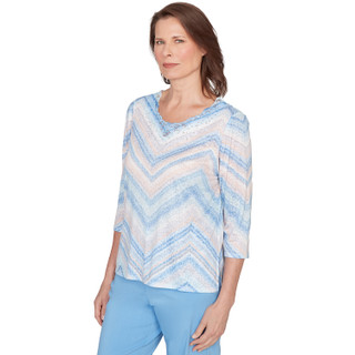 Thumbnail 2: Alfred Dunner Petite 3Q Sleeve Chevron Print Top 