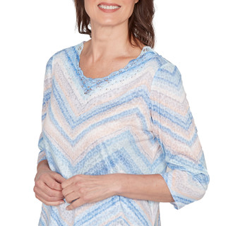 Thumbnail 3: Alfred Dunner Petite 3Q Sleeve Chevron Print Top 