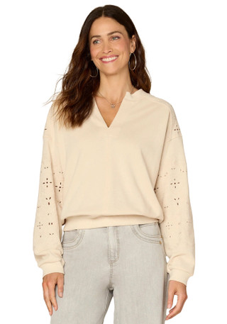Thumbnail 1: Democracy Petite Long Sleeve Notch Neck Top 
