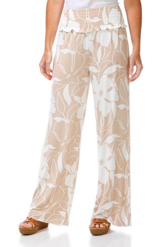Thumbnail 1: OCEAN DRIVE Printed Smocked Waist Wide Leg Pant 