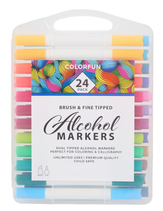 Thumbnail 1: Colorfun 24 Pk Brush & Fine Tip Alcohol Markers 