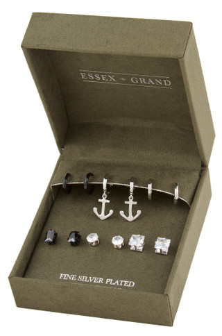 Thumbnail 1: Essex + Grand  6 Pr Silver Plated Stud & Hoop Earrings  