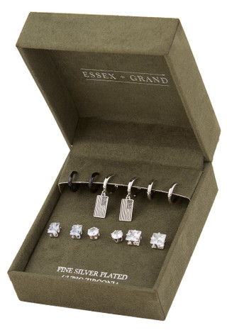 Thumbnail 1: Essex + Grand  6 Pk Silver Plated Stud & Hoop Earrings  