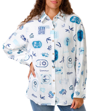 Thumbnail 1: OCEAN DRIVE Juniors Long Sleeve Button Down Top 