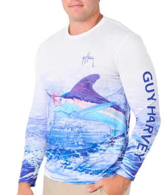 Thumbnail 1: Guy Harvey Men's Outdoor Long Sleeve Atlantic White Shirt 