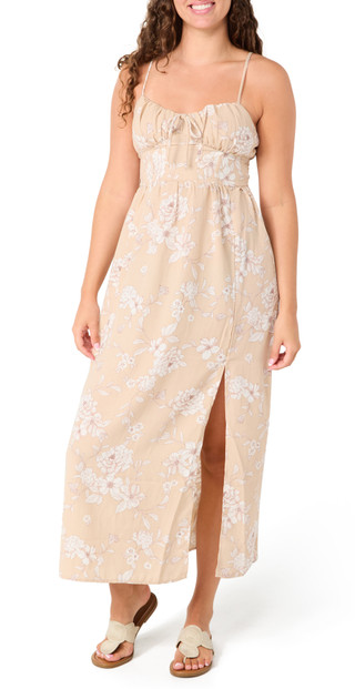 Thumbnail 1: INSPIRED HEARTS Juniors Sleeveless Side Slit Linen Maxi Dress 