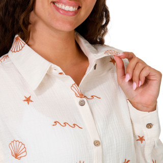 Thumbnail 3: OCEAN DRIVE Juniors Long Sleeve Embroidered Gauze Top 