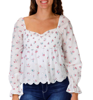 Thumbnail 1: Madden Girl Juniors Long Sleeve Eyelet Peasant Top 