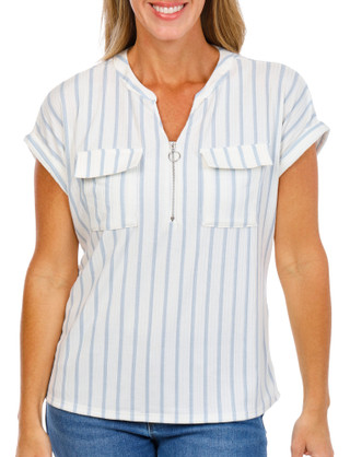Thumbnail 1: Cure Women's Petite Stripe Print Top  