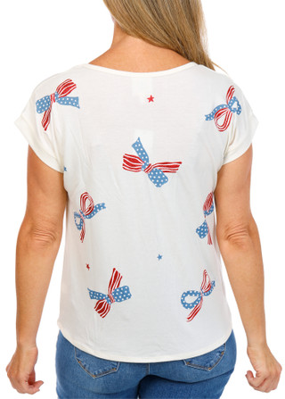 Thumbnail 2: Truself Women's Americana Bow Print Tie Front Top  