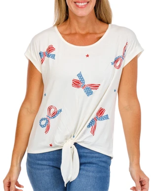 Thumbnail 1: Truself Women's Americana Bow Print Tie Front Top  