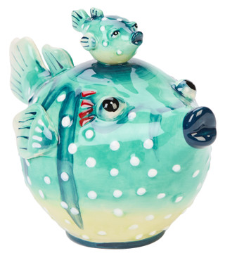 Thumbnail 3: BLUE SKY 9 In Ceramic Puffer Fish Decor 
