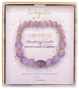 Thumbnail 1: LU GAETA 14KT Gold Plated Genuine Stone Bead Bracelet 
