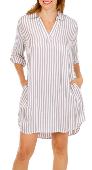Thumbnail 1: Dash Women's 3/4 Sleeve Popover Shirt Dress 