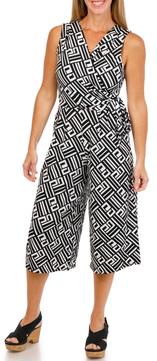 Thumbnail 1: Nina Leonard Women's Sleeveless Print Culotte Jumpsuit 