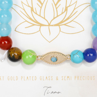 Thumbnail 2: LU GAETA 14KT Gold Plated Evil Eye Chakra Bead Bracelet 