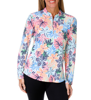 Thumbnail 1: Emerald 18 Women's Dotty Flower Quarter Zip Top  