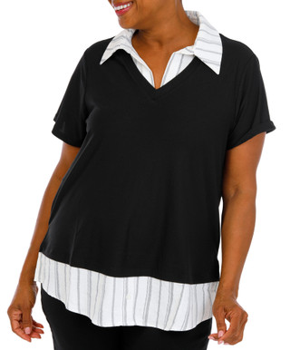 Thumbnail 1: 3RD & MALT Plus Short Sleeve 2Fer Top 