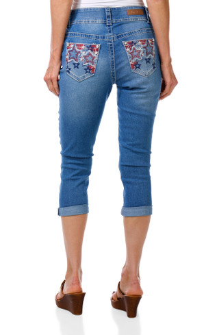 Thumbnail 1: Copper Flash Women's Petite Americana Studded Denim Capris 