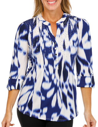 Thumbnail 1: Ava & Grace Women's Pleated Studded Front Top  
