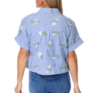 Thumbnail 2: Tahari Women's Embroidered Stripe Print Button Down Top  