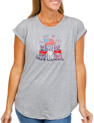 Thumbnail 1: Truself Women's Americana Cat Print Top  
