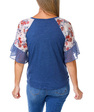 Thumbnail 2: Truself Women's Floral Chiffon Sleeve Top 
