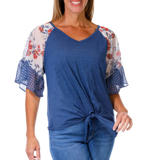 Thumbnail 1: Truself Women's Floral Chiffon Sleeve Top 