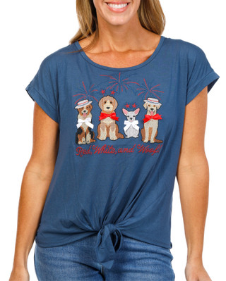 Thumbnail 1: Truself Women's Americana Dog Print Top  