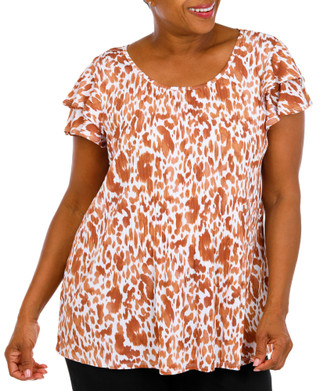 Thumbnail 1: Fyve Plus Short Sleeve Cow Print Top 