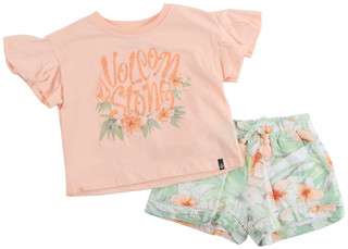 Thumbnail 1: VOLCOM Little Girls 2 Pc Short Sleeve Graphic Tee and Short Set 
