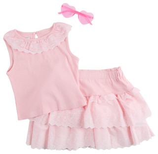 Thumbnail 1: BADGLEY MISCHKA Big Girls 2 Pc Ribbed Top and Ruffle Skirt 