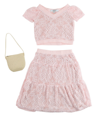 Thumbnail 1: BADGLEY MISCHKA Big Girls 3 Pc Lace Top and Skirt Set 