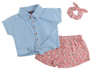 Thumbnail 1: Vince Camuto Little Girls 2 Pc Tencel Button Up and Shorts Set 