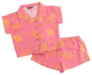 Thumbnail 1: Vince Camuto Little Girls 2 Pc Short Sleeve Button Top and Shorts Set 
