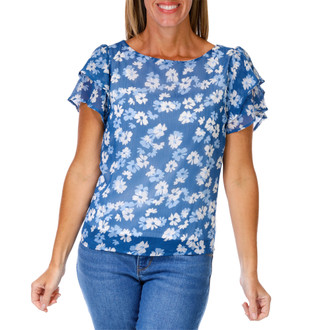 Thumbnail 1: Gilli Women's Floral Ruffle Print Top  